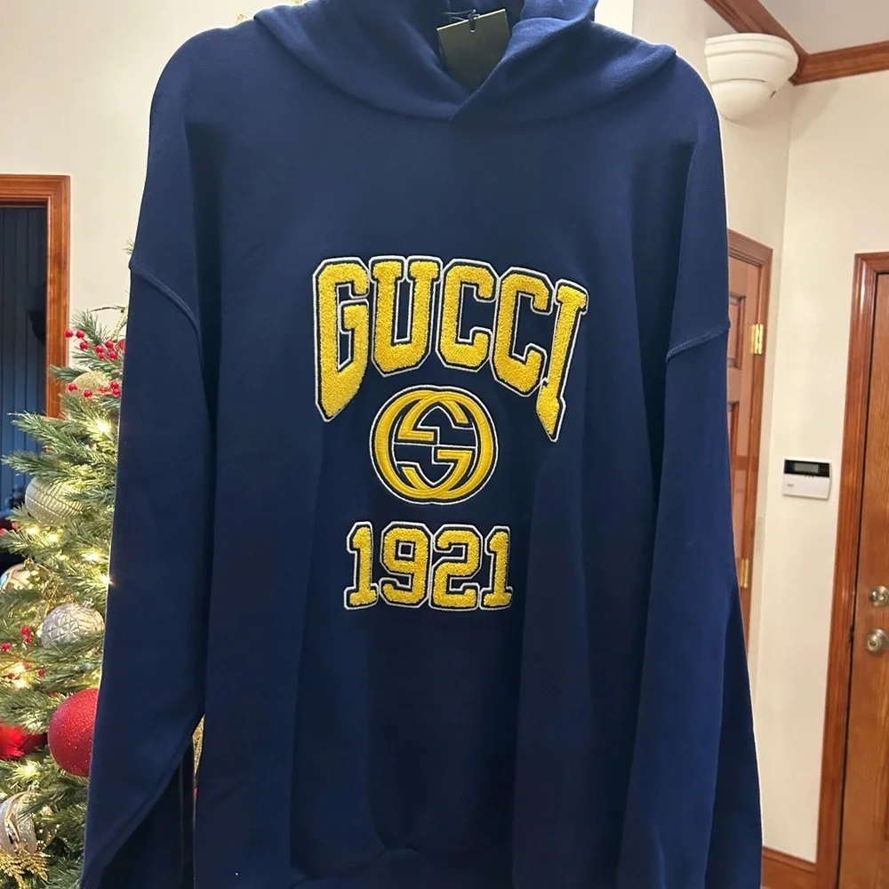 Men's Gucci embroidered logo jersey cotton hoodie, size XXL made in Italy NWT